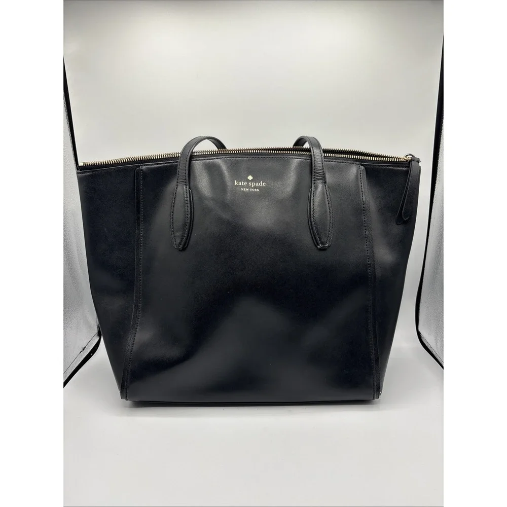 Kate Spade Smooth Leather Kali Large Black Shoulder Bag Tote Zipper Closure